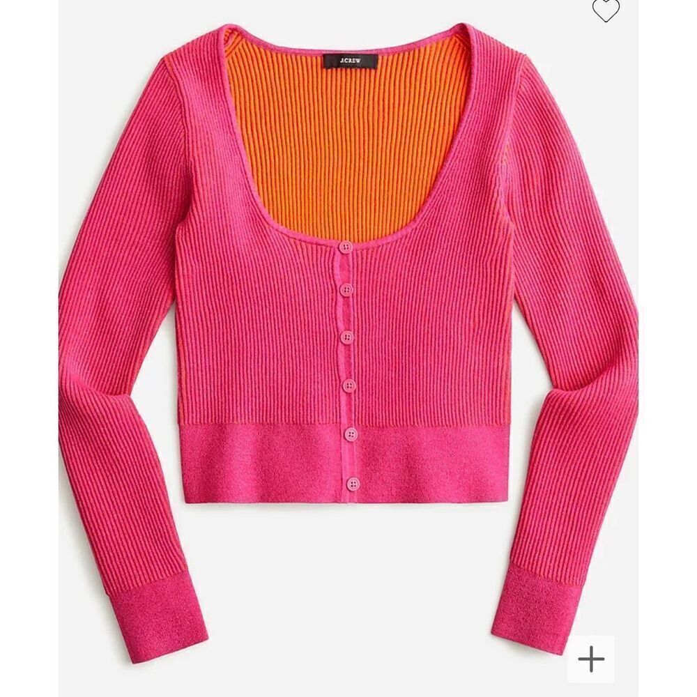 NWT J.Crew Scoopneck Pink Orange Ribbed Long Sleeve Stretch Cardigan XL BH475